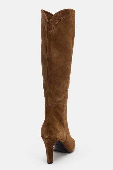 STITCHED SPLIT SUEDE HEELED BOOTS - Brown by Zara - Image 5