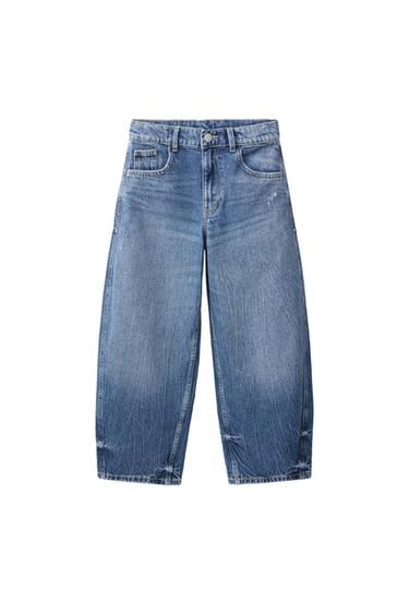 Zara RELAXED BARREL JEANS - Mid-blue