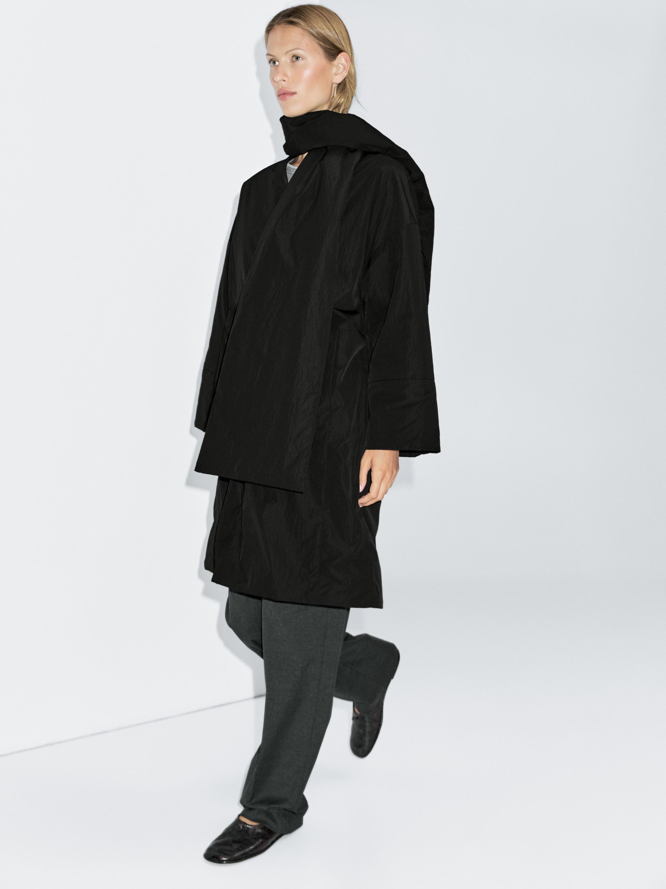 Long padded coat with scarf detail