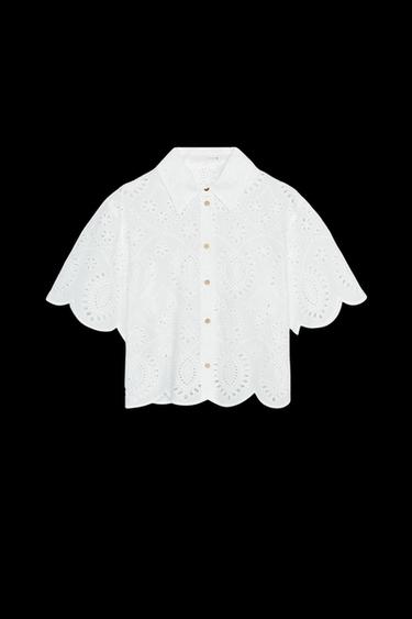 CAMISA BORDADOS PERFORADOS - Blanco de Zara - Imagen 0