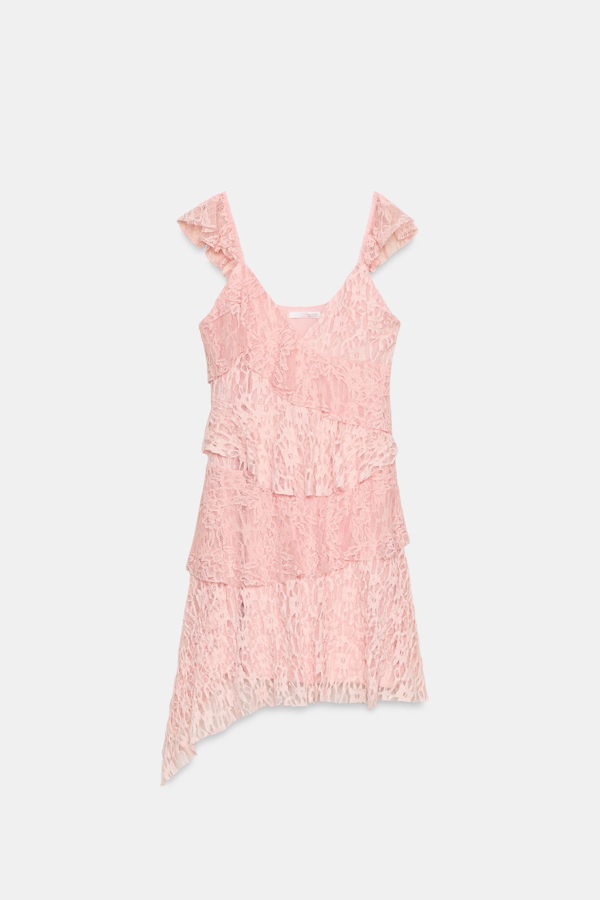 RUFFLED LACE DRESS - Pastel pink | ZARA United States RUFFLED LACE DRESS - Pastel pink | ZARA United States