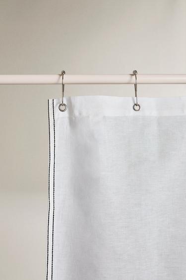 LINEN SHOWER CURTAIN - Ecru / Black by Zara - Image 1