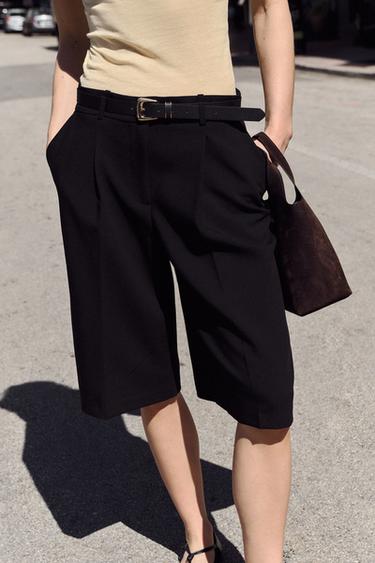 BERMUDA LARGA CINTURÓN - Negro de Zara