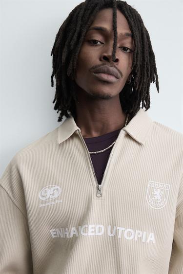 CABLE KNIT TEXTURED POLO SHIRT - Ecru by Zara