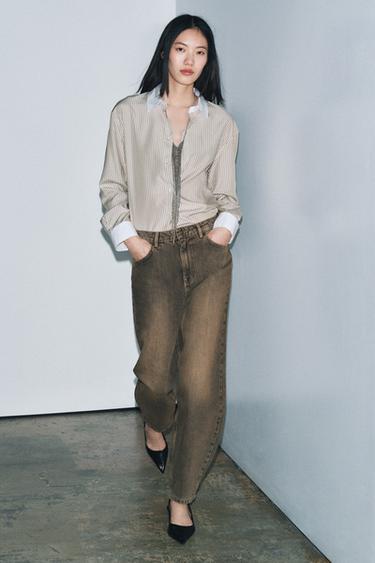ДЖИНСЫ ZW COLLECTION BARREL СО СРЕДНЕЙ ПОСАДКОЙ — КОРИЧНЕВЫЙ от Zara