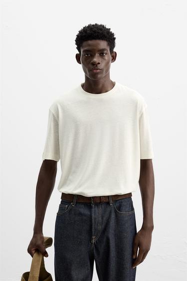 LINEN T-SHIRT - Oyster-white by Zara