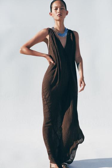 ZW COLLECTION JACQUARD MIDI DRESS - Chocolate by Zara - Image 1