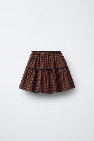 JUPE-SHORT À CARREAUX - Rouge orangé de Zara - Image 1