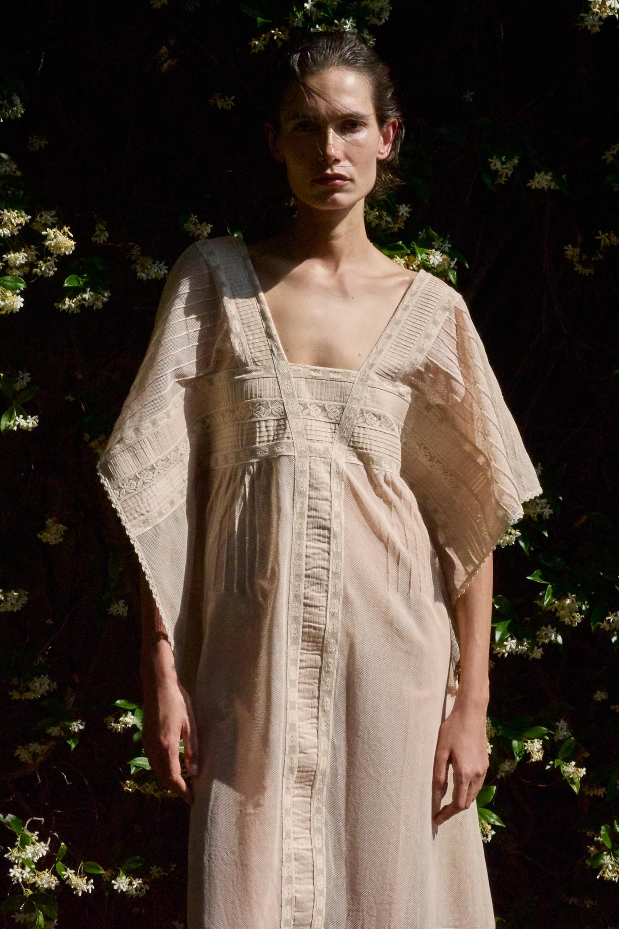 Женские платья Zara PLEATED LACE KAFTAN DRESS — фото 5