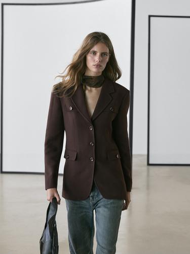 Zara Blazer with pockets and lapel collar - Chocolate