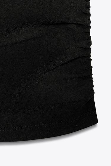 Zara HALTER RUCHED TOP - Black