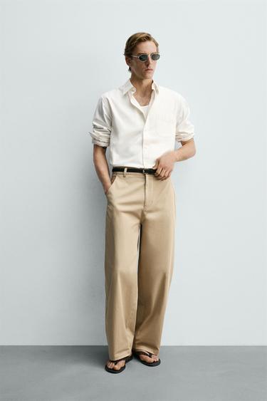بنطلون WIDE FIT CROPPED - بيج الخاص بـ Zara