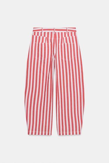 ZW COLLECTION STRIPED TAPERED JEANS - Red / White by Zara - Image 8