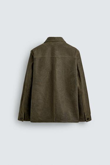 VINTAGE-EFFECT SUEDE LEATHER JACKET - Grey green by Zara - Image 8