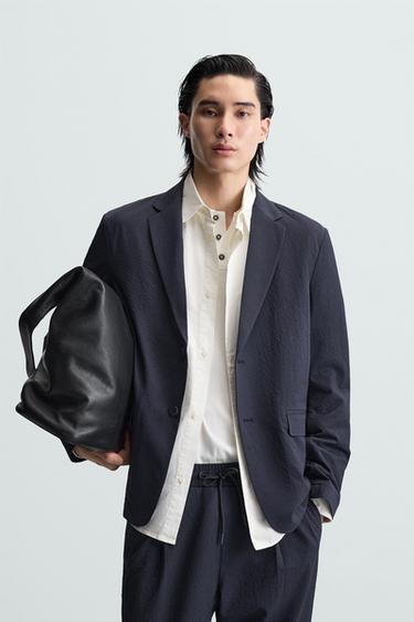 RELAXED FIT SEERSUCKER BLAZER - Navy blue by Zara