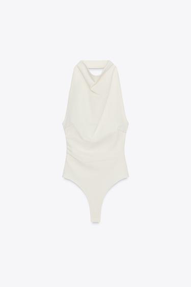 Zara OPEN BACK HALTER BODYSUIT - Oyster-white
