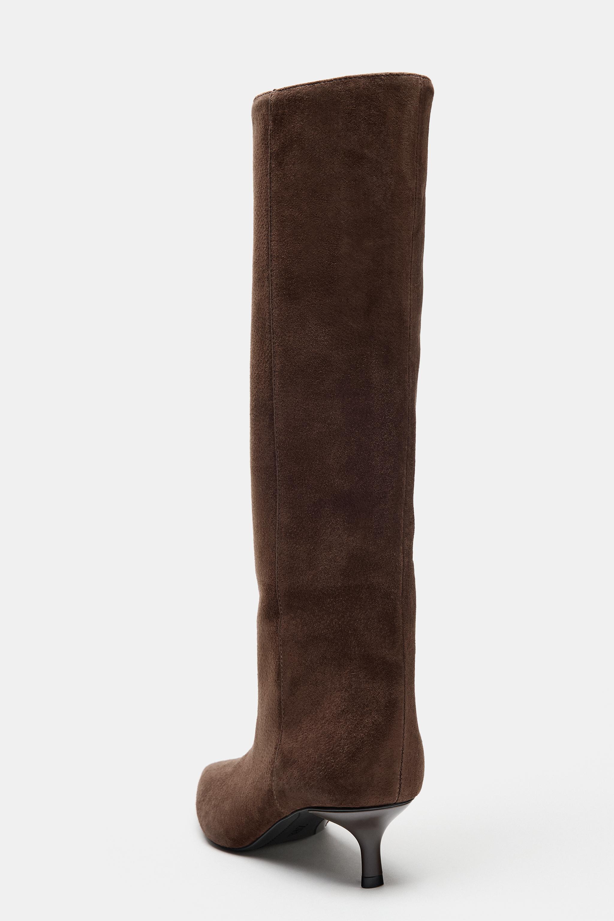 Женские ботинки Zara LEATHER KITTEN HEEL BOOTS — фото 7