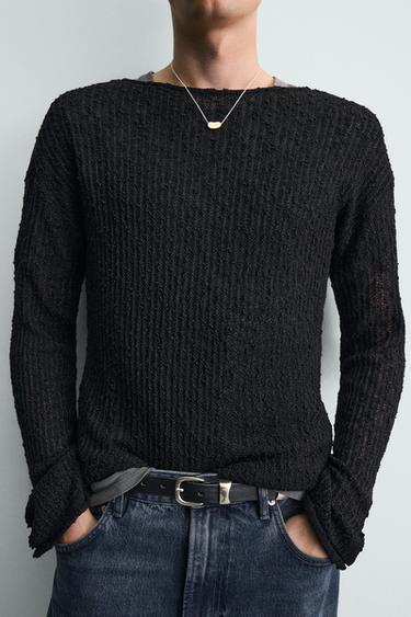 JERSEY ESTRUCTURA CALADOS - Negro de Zara