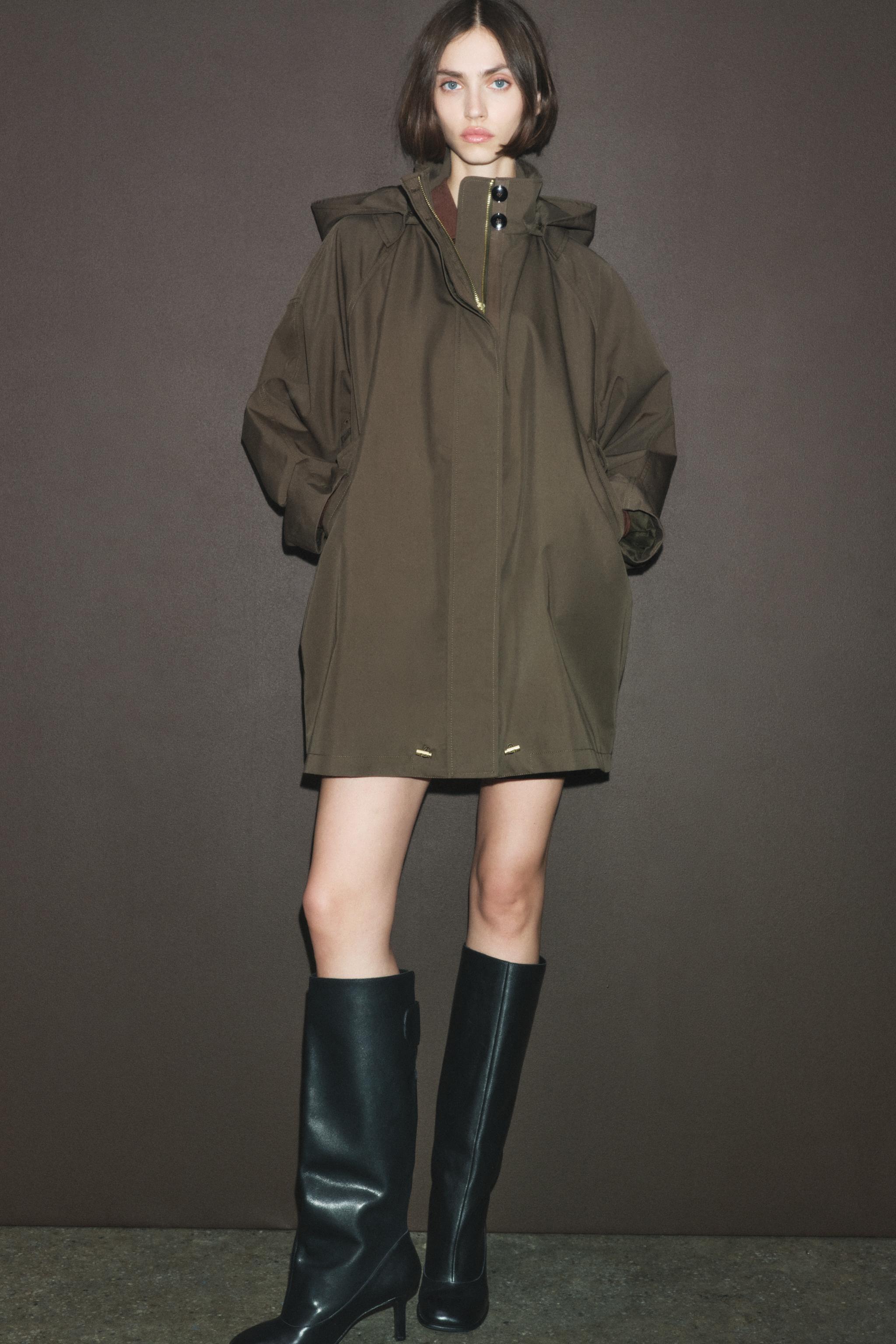 WATER REPELLENT HOODED TRENCH COAT ZW COLLECTION Dark khaki ZARA United Kingdom