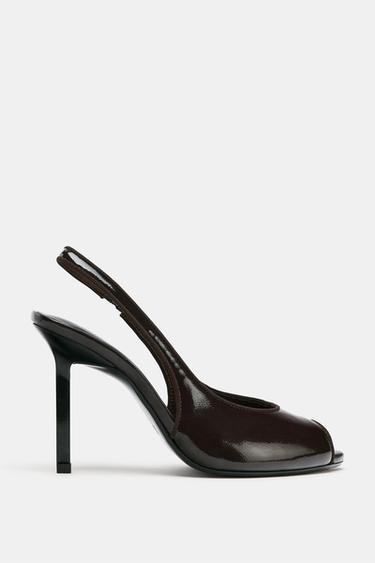 FAUX-PATENT HEEL SANDALS - Brown by Zara - Image 0