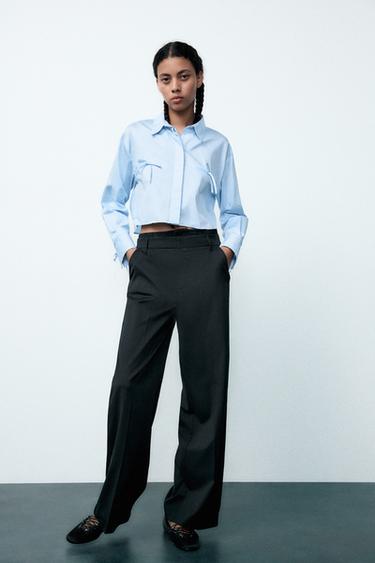 CROPPED SHIRT WITH BOWS - Blue by Zara - Image 0