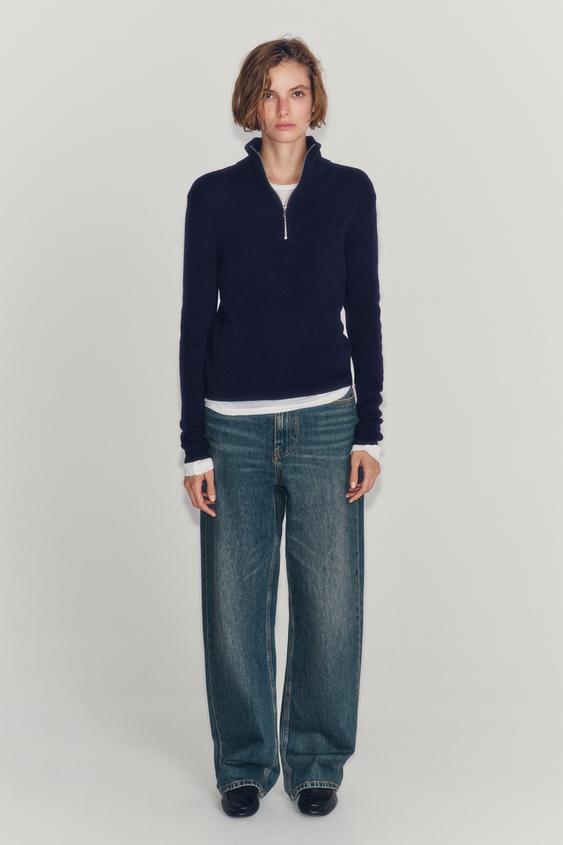 100% WOOL ZIP-UP JUMPER - Navy blue by Zara - Image 0