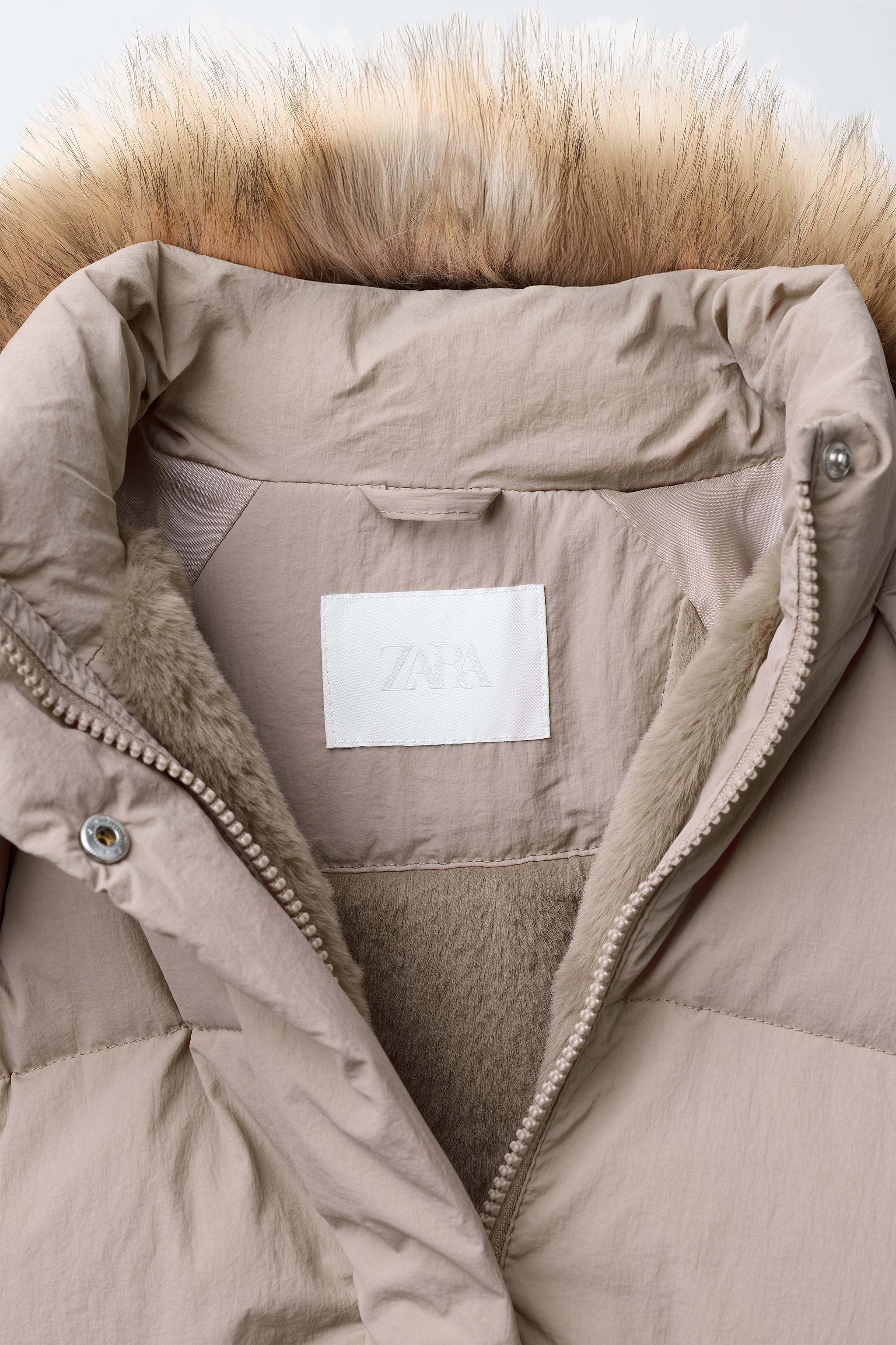 WATER-REPELLENT FEATHER DOWN PUFFER COAT WITH REMOVABLE FAUX FUR HOODIE