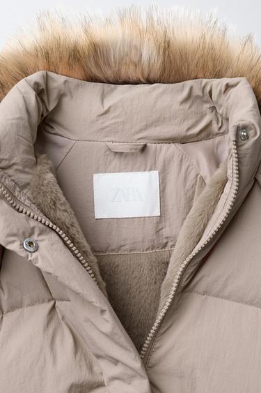 DOUDOUNE EN PLUME ET DUVET DÉPERLANTE AVEC CAPUCHE À EFFET FOURRURE AMOVIBLE - Beige de Zara - Image 9