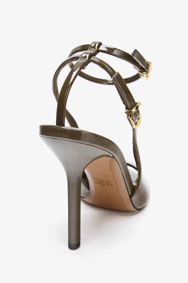 FAUX PATENT OPEN-TOE SLINGBACK HEELS - Khaki Green by Zara - Image 4