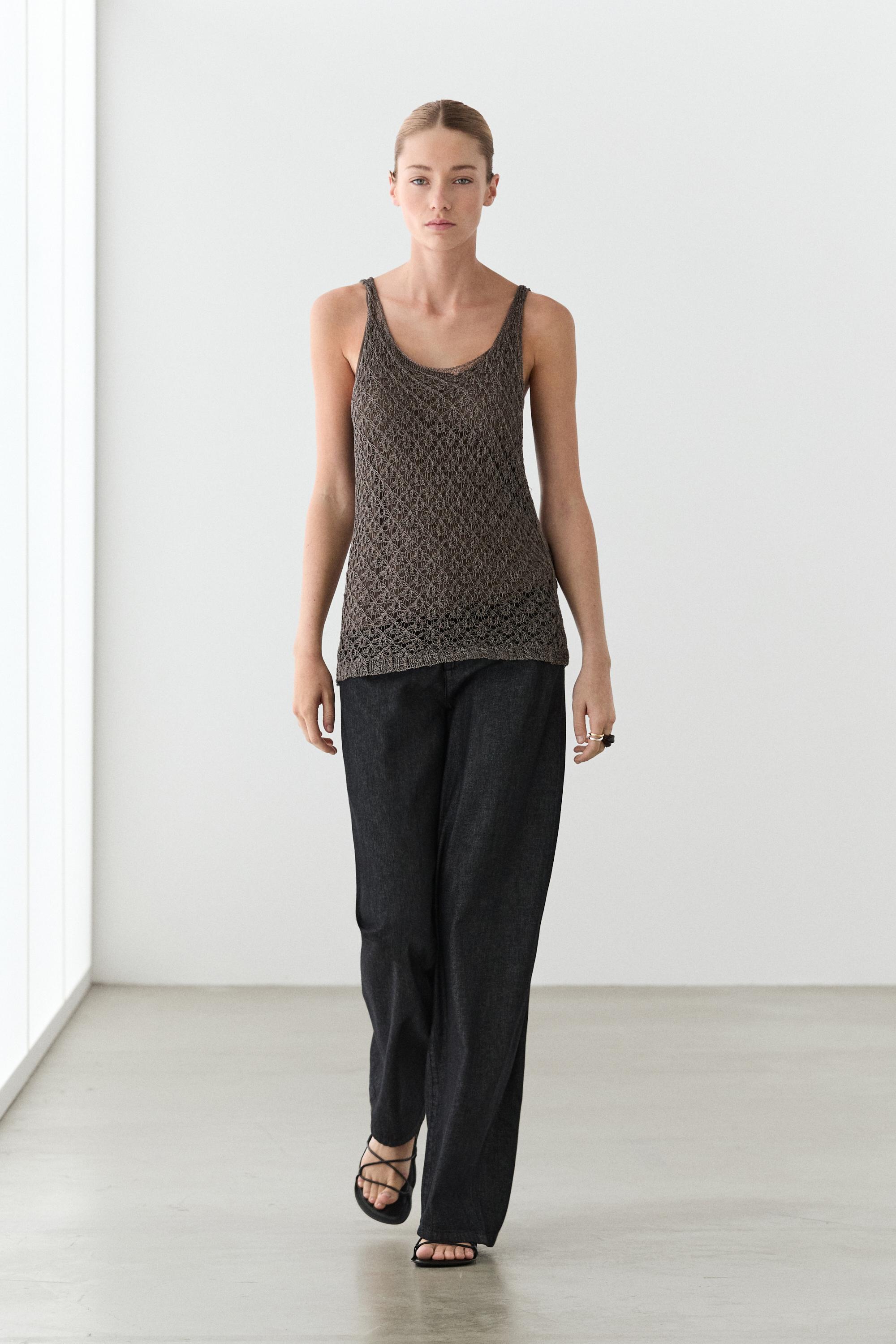 トップス a Strappy metallic mesh top - Light mint green | ZARA Canada