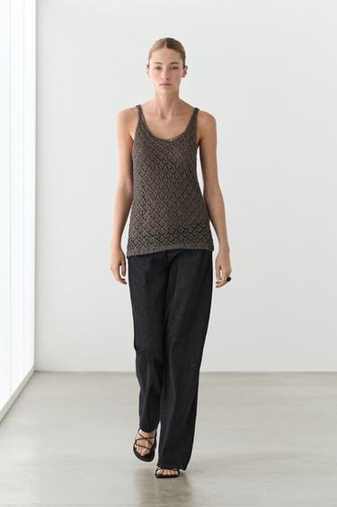 Zara Strappy metallic mesh top - Light mint green - Image 0