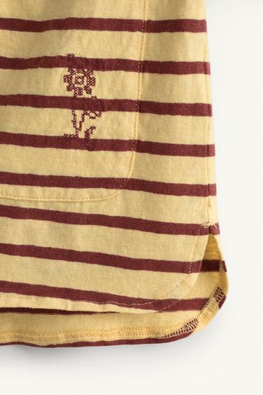 T-SHIRT À RAYURES FLEUR BRODÉE ÉDITION LIMITÉE - Jaune de Zara - Image 8