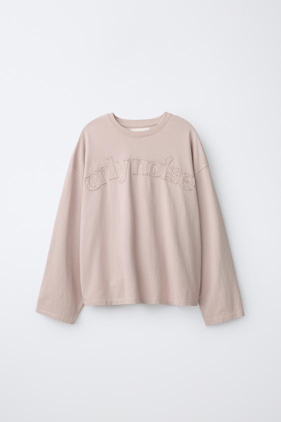Zara WASHED EFFECT TEXT PATCH T-SHIRT - dirty-mauve - Image 0