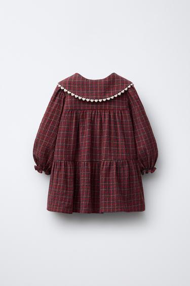 CHECK DRESS WITH HEART LACE TRIM - Red by Zara
