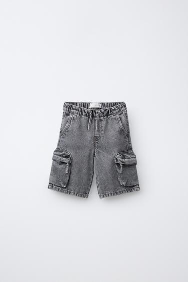 SHORT EN JEAN CARGO URBAN - Gris moyen de Zara