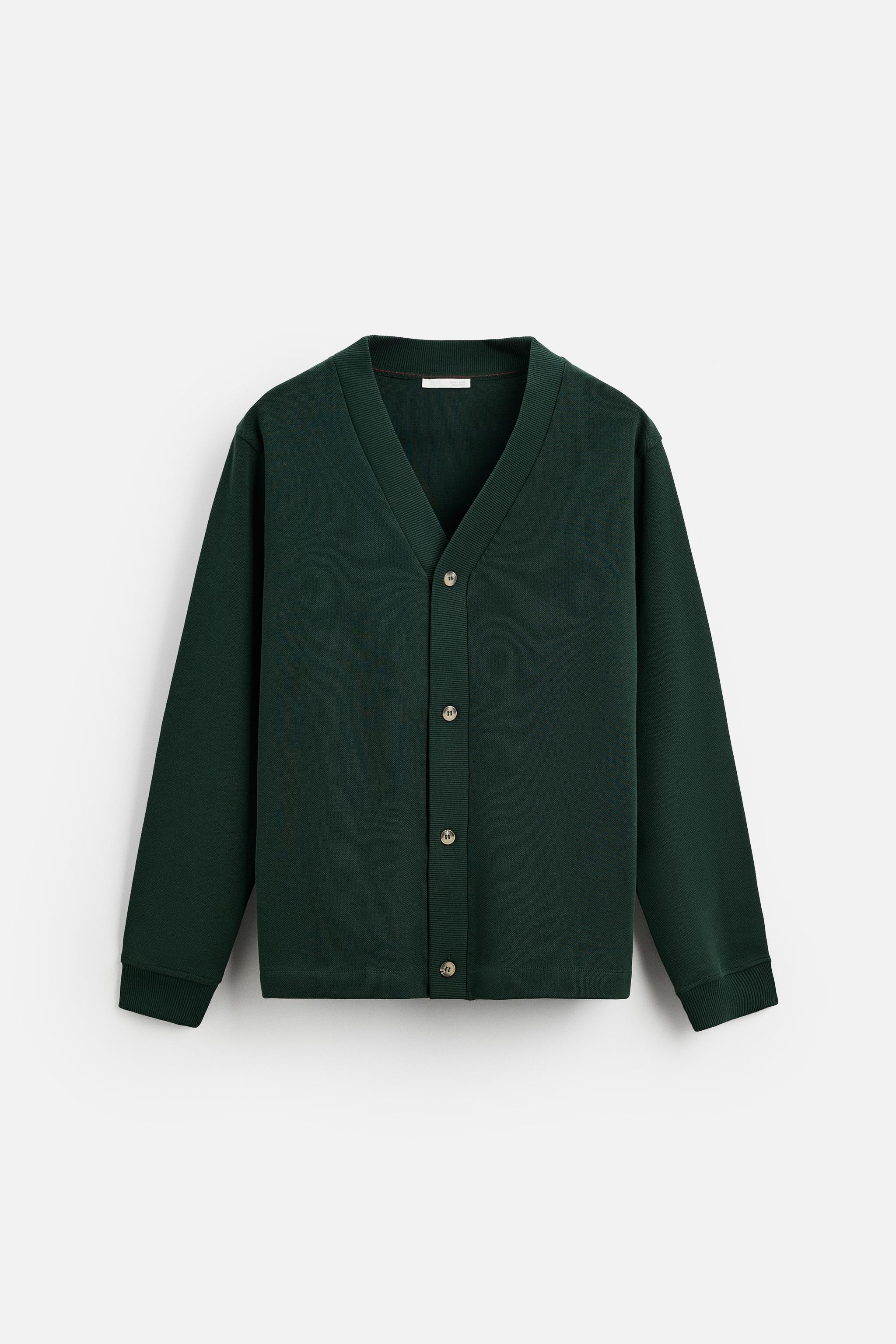 PIQUÉ TEXTURED CARDIGAN - Duck green | ZARA United States
