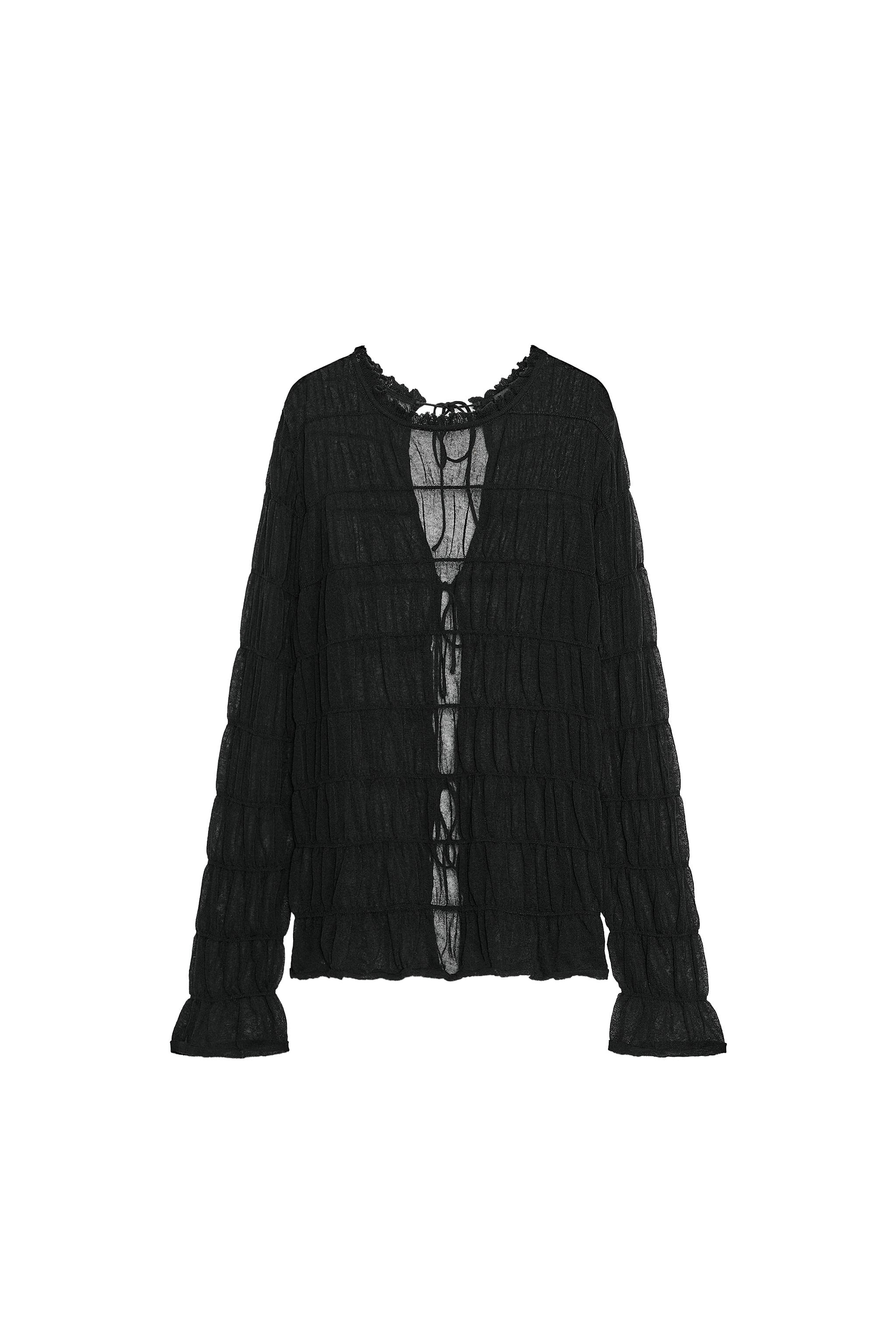 BLUSA DE TRICÔ SEMITRANSPARENTE FRANZIDA - Preto | ZARA Brasil