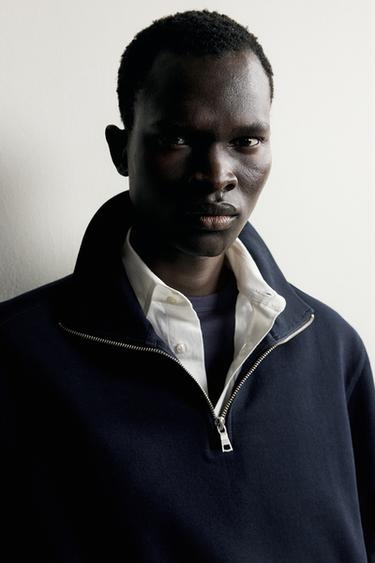 BASIC QUARTER-ZIP SWEATSHIRT - Navy blue by Zara