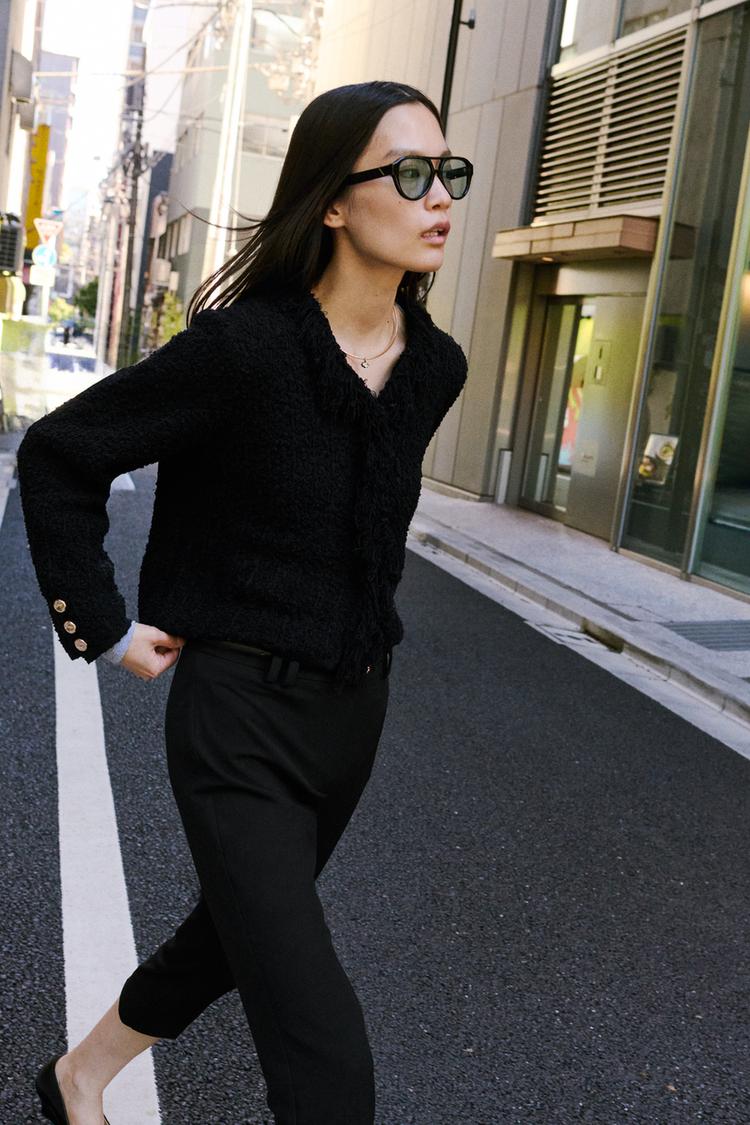 STRUCTURED FRINGED CARDIGAN