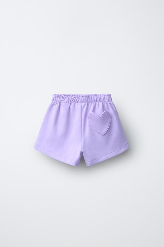 SHORT EN MOLLETON INTERLOCK CŒURS BRODÉS - Mauve de Zara - Image 1