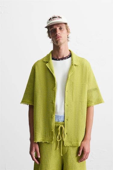 CHEMISE STRUCTURÉE AJOURÉE Citron vert ZARA France