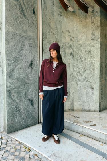 PLAIN KNIT POLO SHIRT - Burgundy by Zara