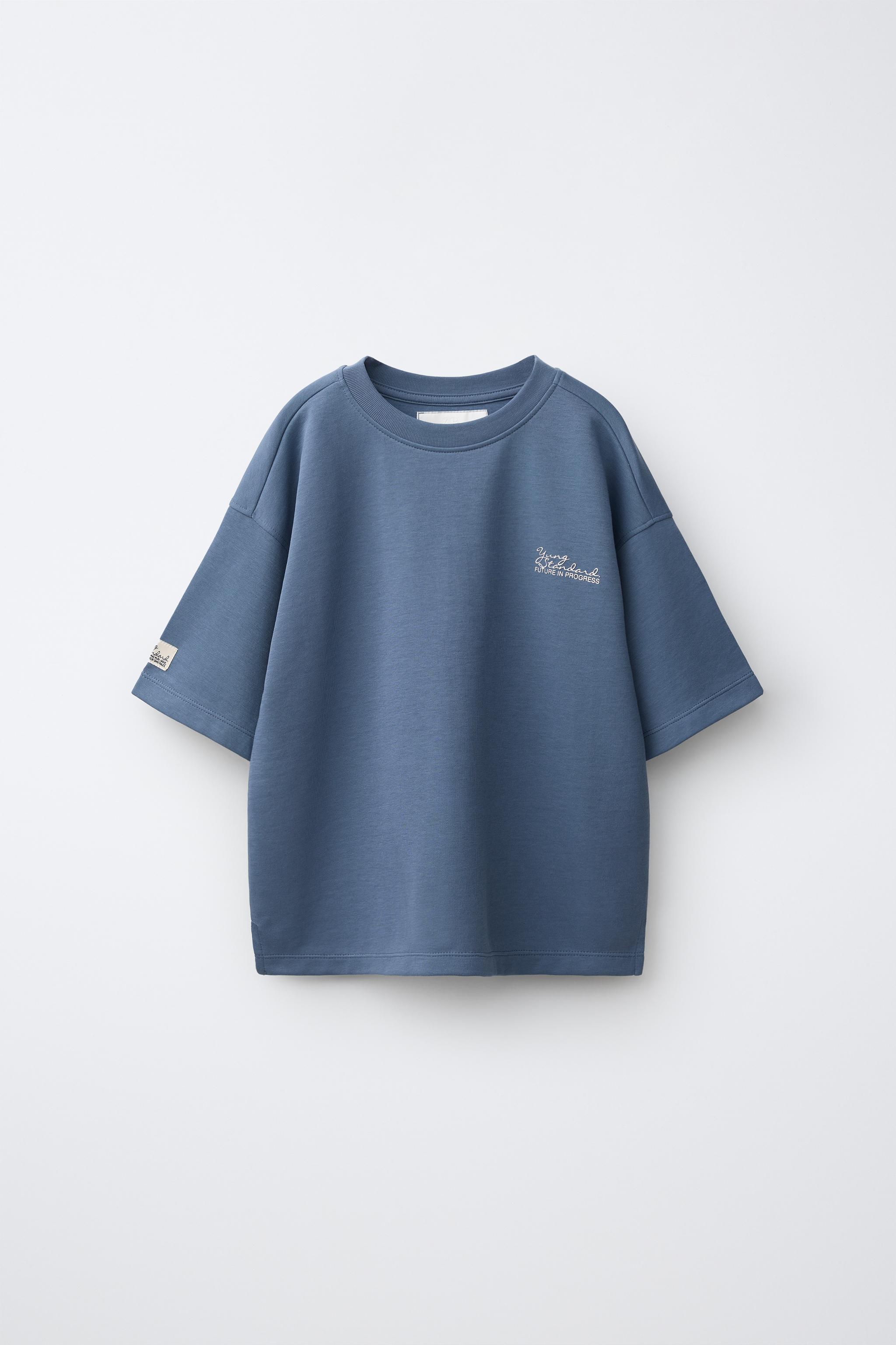 EMBROIDERED INTERLOCK T-SHIRT - Pastel blue | ZARA Singapore