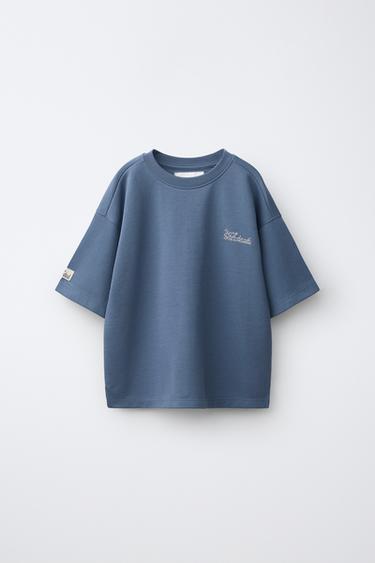 INTERLOCK T-SHIRT MET BORDUURSEL - Pastelblauw van Zara