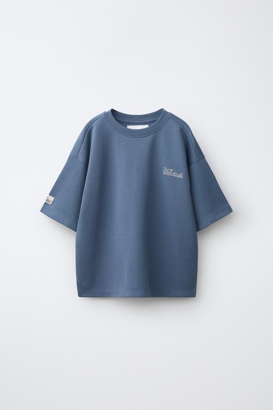 EMBROIDERED INTERLOCK T-SHIRT - Pastel blue by Zara - Image 0