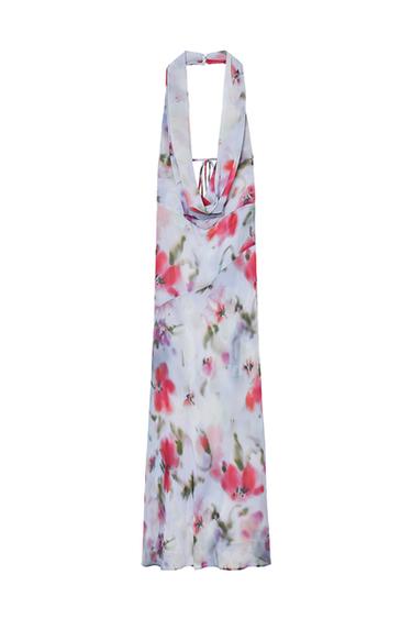 PRINTED HALTER MIDI DRESS