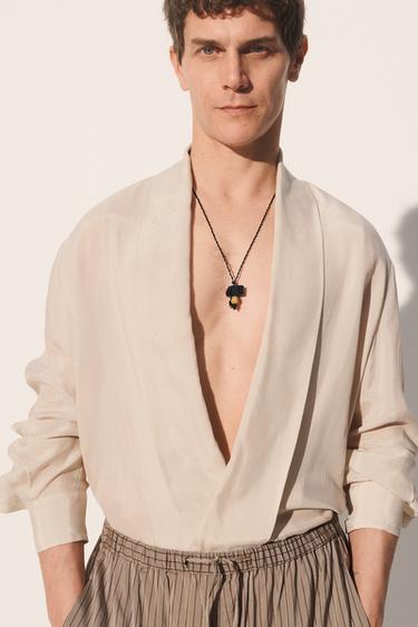 100% CUPRO KIMONO SHIRT - Ecru by Zara