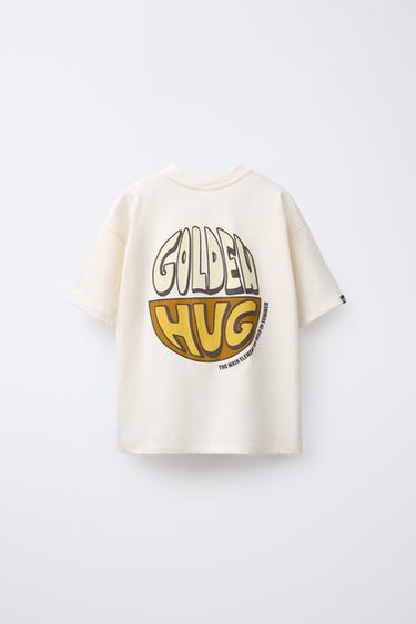 Zara RAISED TEXT T-SHIRT - Ecru