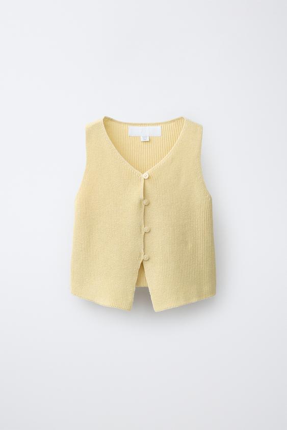 TOP DE TRICÔ COM BOTÕES - Amarelo-claro da Zara - Imagem 0