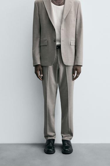 Zara TEXTURED SUIT PANTS - Stone
